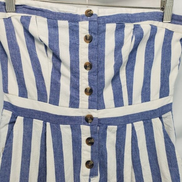 American Eagle Blue White Striped Button Front Tube Jumpsuit Wide Leg Small (A-8 - Picture 4 of 13